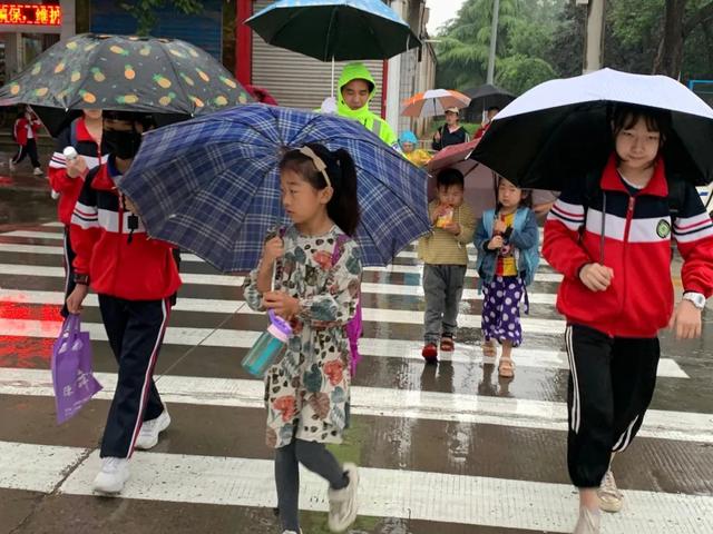 万荣交警雨中护学保安全